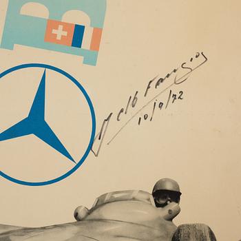 Mercedes-Benz poster signed by J.M. Fangio and Stirling Moss.