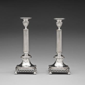 798. A pair of Swedish 18th century silver candlesticks, marks of Mikael Nyberg, Stockholm 1795.