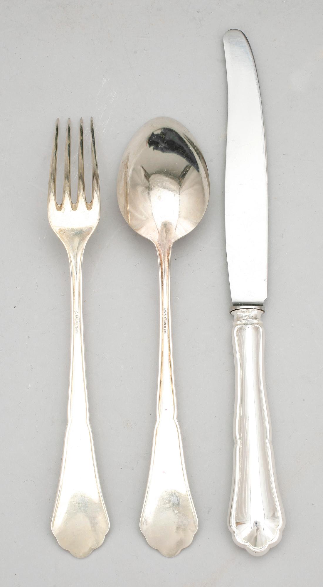 PARTI BESTICK, 17 stycken, silver, L C Bökman, Stockholm, 1931.