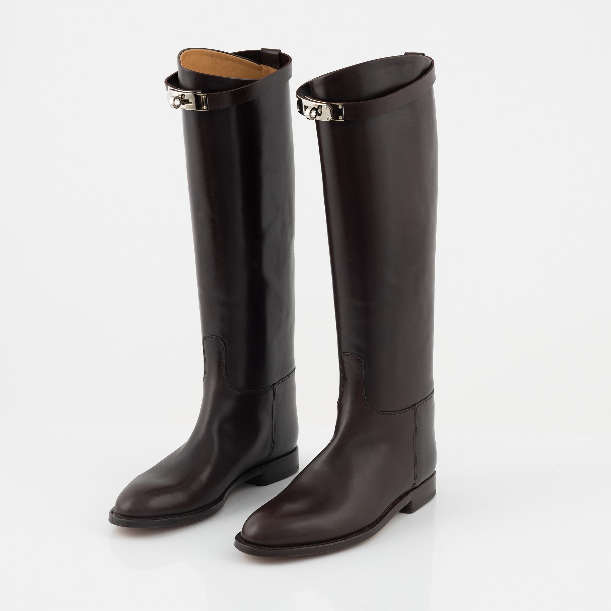 Hermès, a pair of brown 'Jumping leather riding boots', size 37½.