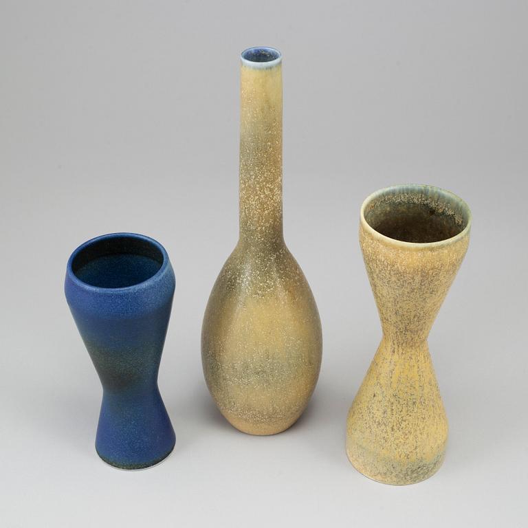 CARL-HARRY STÅLHANE, a set of three stoneware vases, Rörstrand.