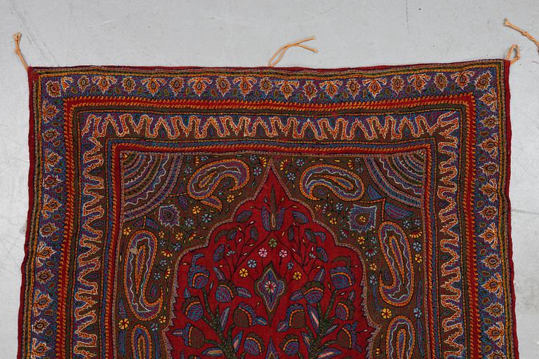 A pair of semi-antique Pateh Kerman embroideries, ca 279 x 88 cm and 282 x 84 cm.