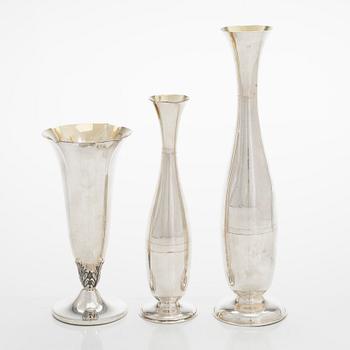 Three silver vases, Miettinen & Nurmi, Auran Kultaseppä Oy, Turku, Finland 1952-63.