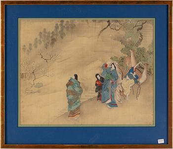 Japanese artist, watercolour on silk, 19th Century.