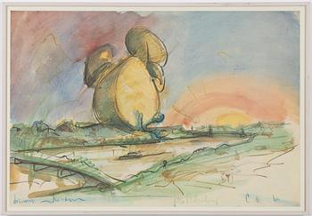 Claes Oldenburg, "Proposec Colossal Monument for Battersea Park, Lindon, Drum Set 1966".