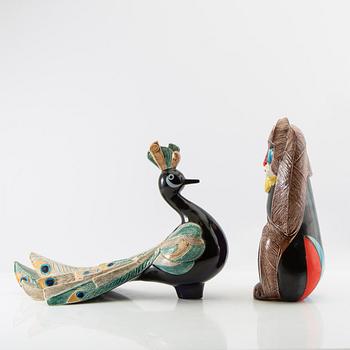 Figurines 2 pcs Gobel Peacock and Monkey 1980s porcelain.