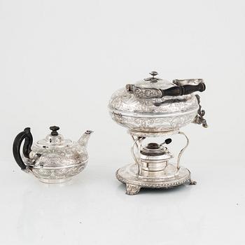 Samovar samt tekanna, nysilver, nyrokoko, 1800-talets andra hälft.