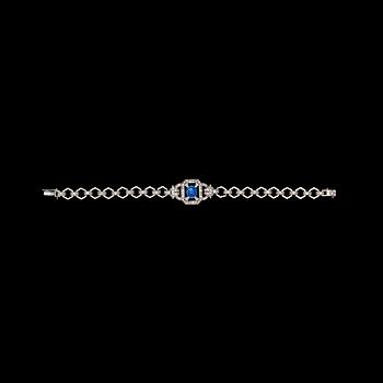 A cabochon cut blue sapphire and diamond bracelet, total carat weight  circa 1.20 cts.