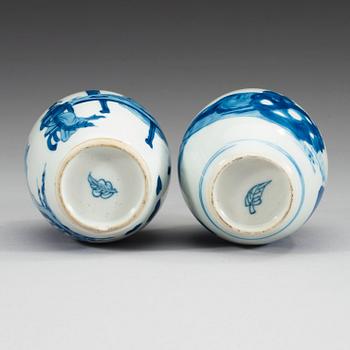 Two blue and white tea caddies, Qing dynasty, Kangxi (1662-1722).