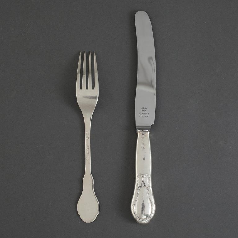EVALD NIELSEN, bestick 6+6, silver, design no 18,  jugend, Danmark, 1900-talets första hälft.