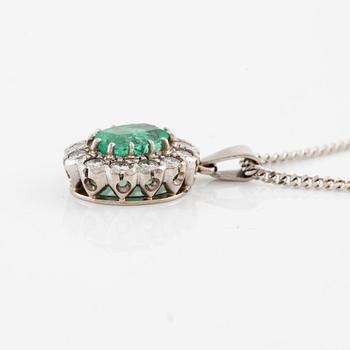 Necklace, 18K white gold with emerald and brilliant-cut diamonds.