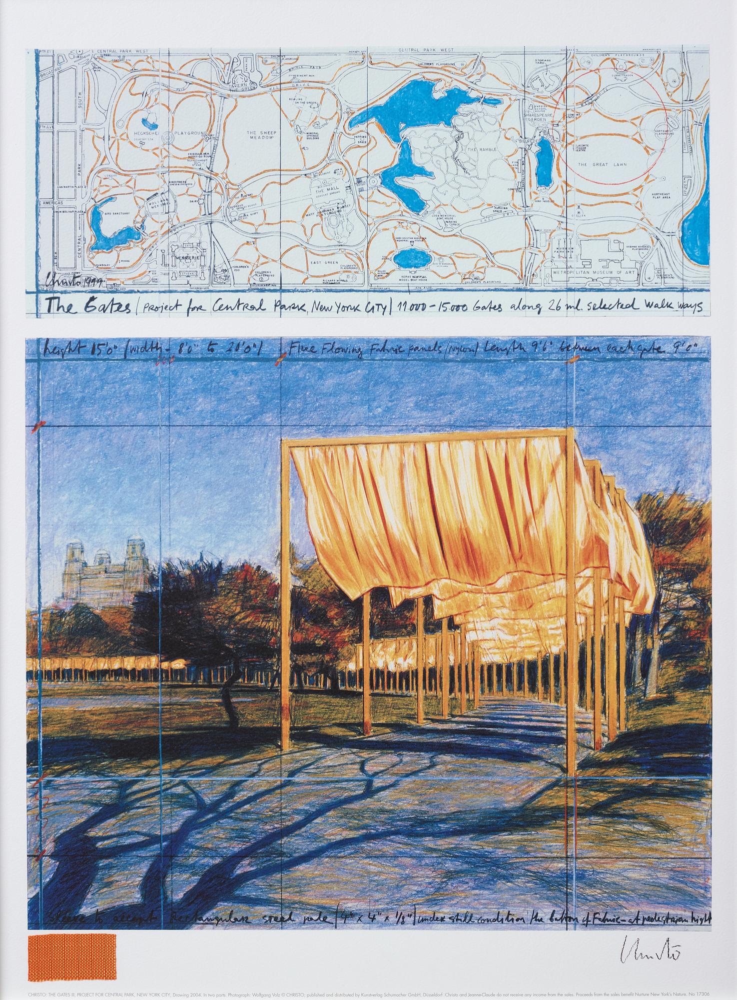 Christo & Jeanne-Claude, färgoffset med tygapplikation. Signerad.