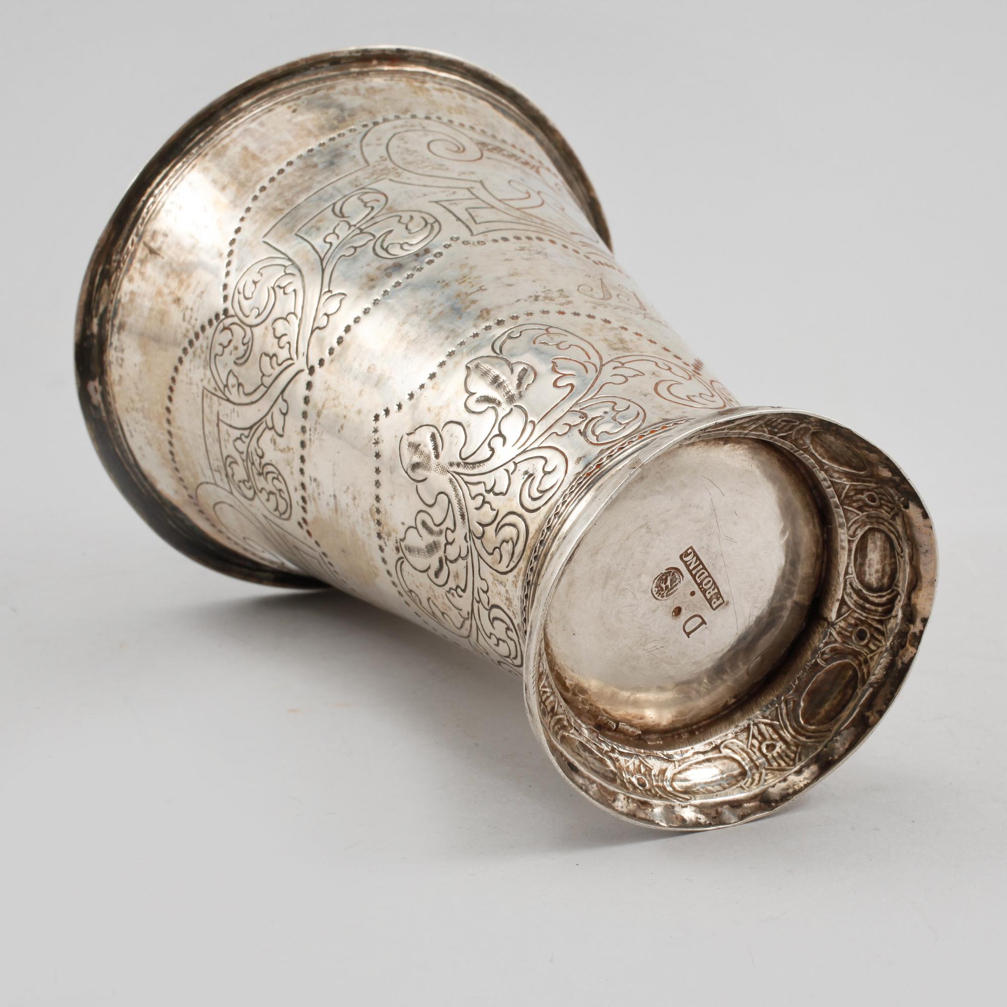 BÄGARE, silver, Petter Röding, Varberg, 1762, vikt 185 gram.