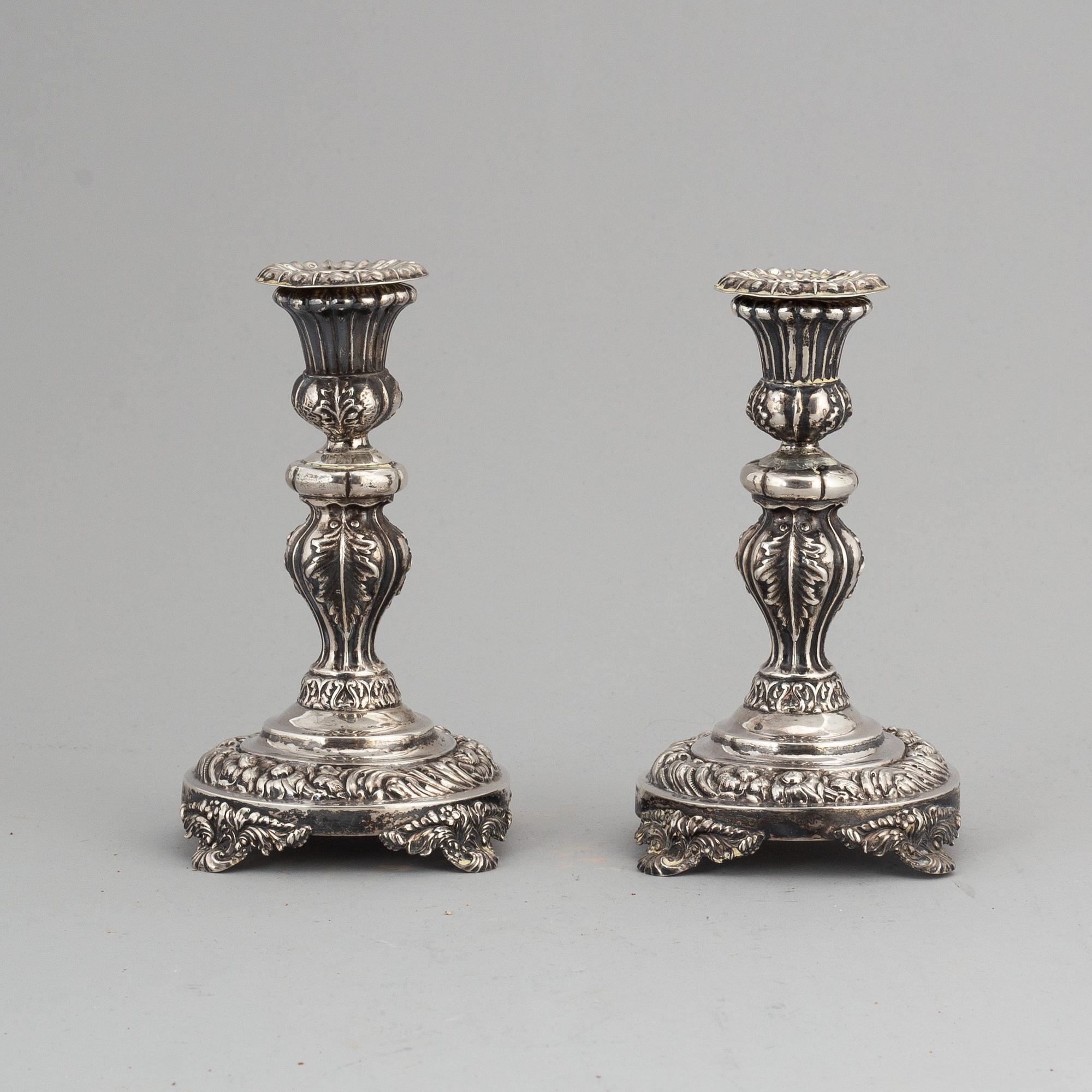 ERIK ADOLF ZETHELIUS, LJUSSTAKAR, ett par, silver, senempire, Stockholm 1839.