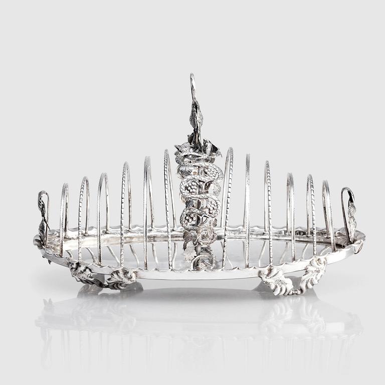 A Swedish silver toastrack, mark of Alexander Munthe, Helsingborg 1847.