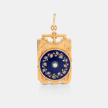 619. A pendant locket with diamond and enamel. Russian 1899-1908.