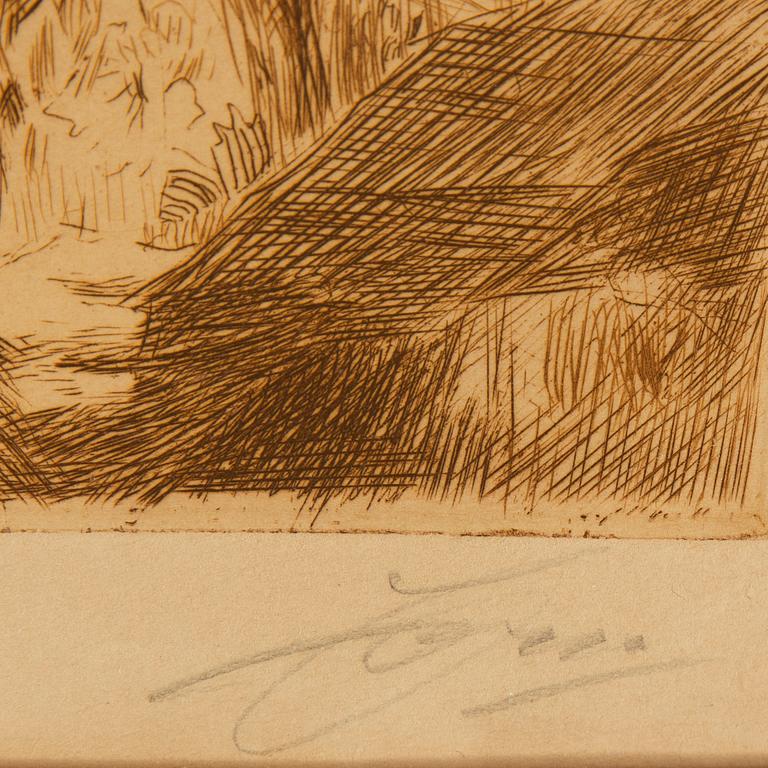 Anders Zorn, etsning, 1913, signerad i blyerts.