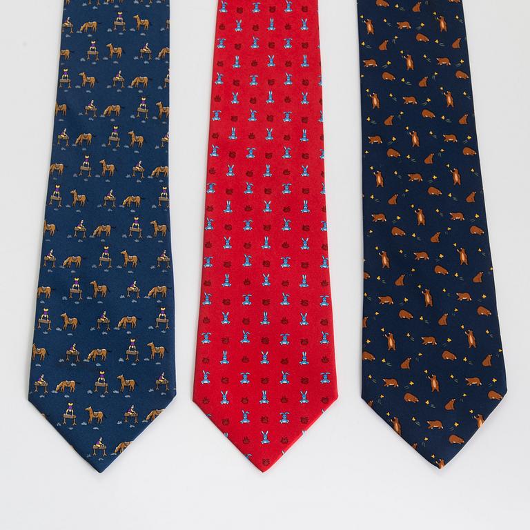 Hermès, three silk ties.