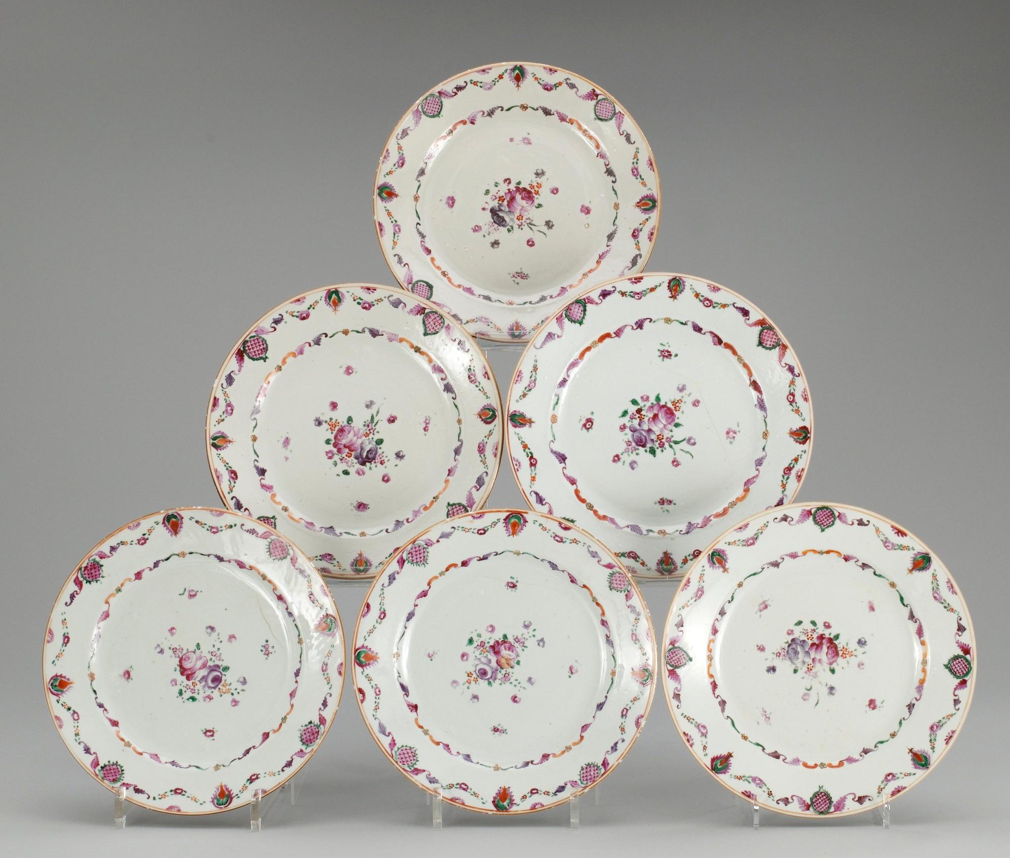 TALLRIKAR, 6 stycken, kompaniporslin. Qing dynastin, Qianlong (1736-95).