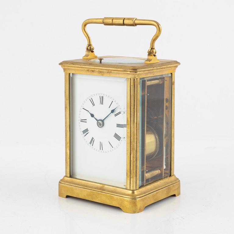 A brass carriage clock, 20th century.