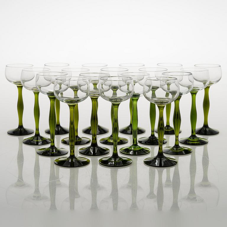 A set of 18 mid-20th century white vine glasses for Kumela Glassworks.