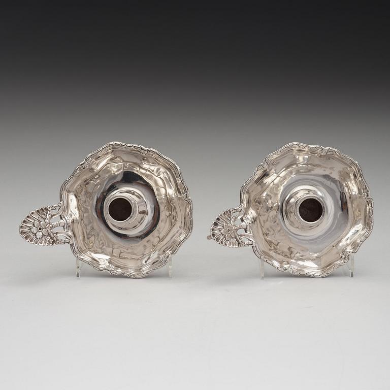 A pair of Swedish 18th century silver chamber-candlesticks, mark of Jonas Yman, Vaxjo 1783.