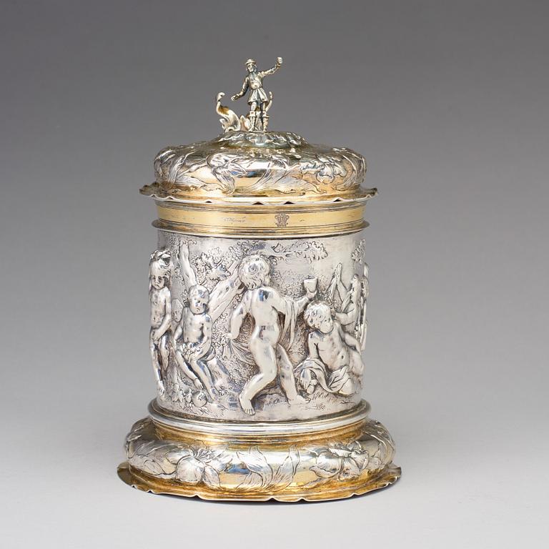 Peter Ohr I (Öhr) dryckeskanna, silver, Hamburg (verksam 1649-1662), barock.
