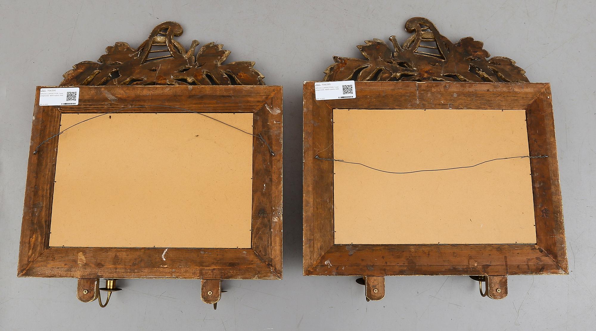SPEGELLAMPETTER, 1 par, empirestil, 1800-talets mitt.