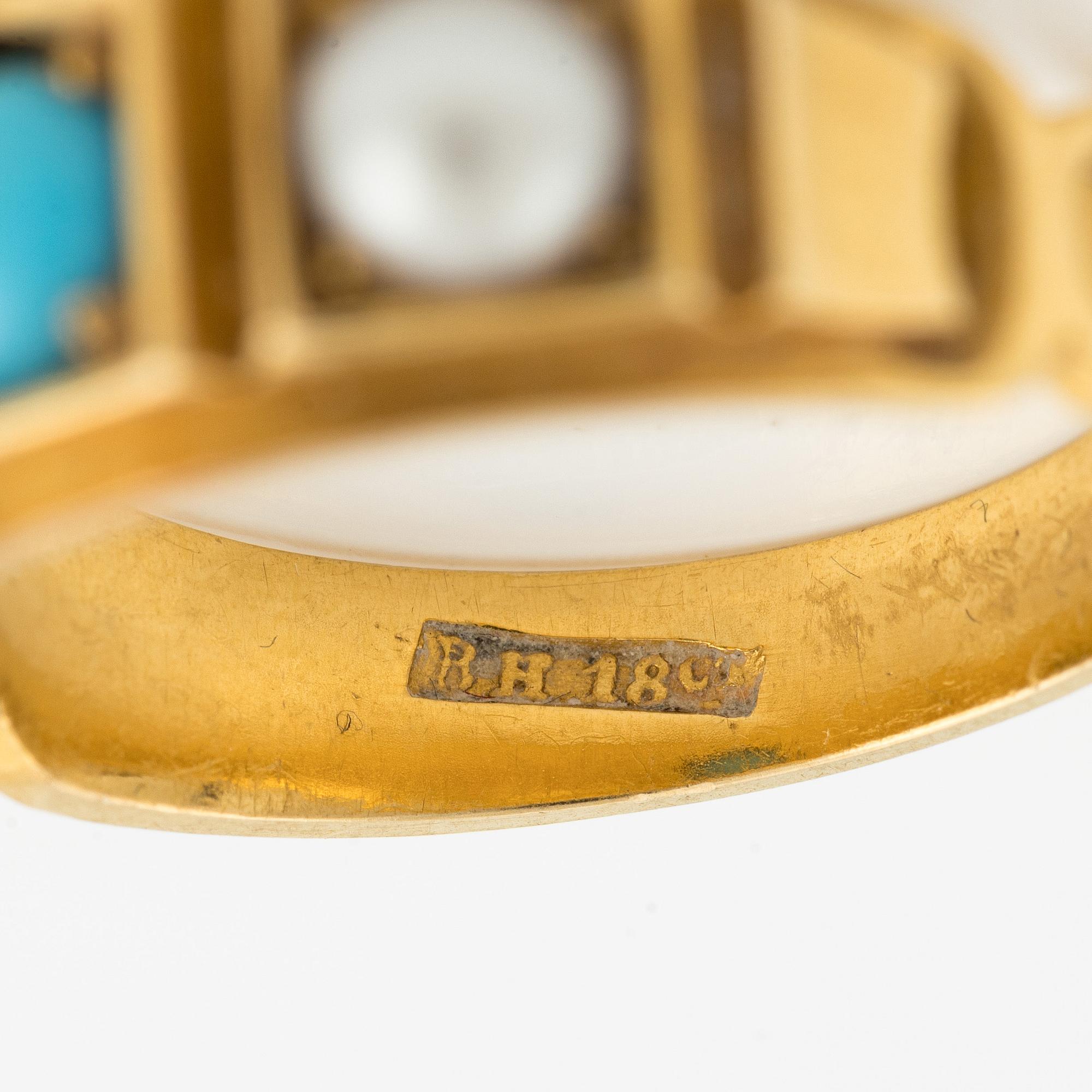 Ring, 18K gold with turquoise and pearls.