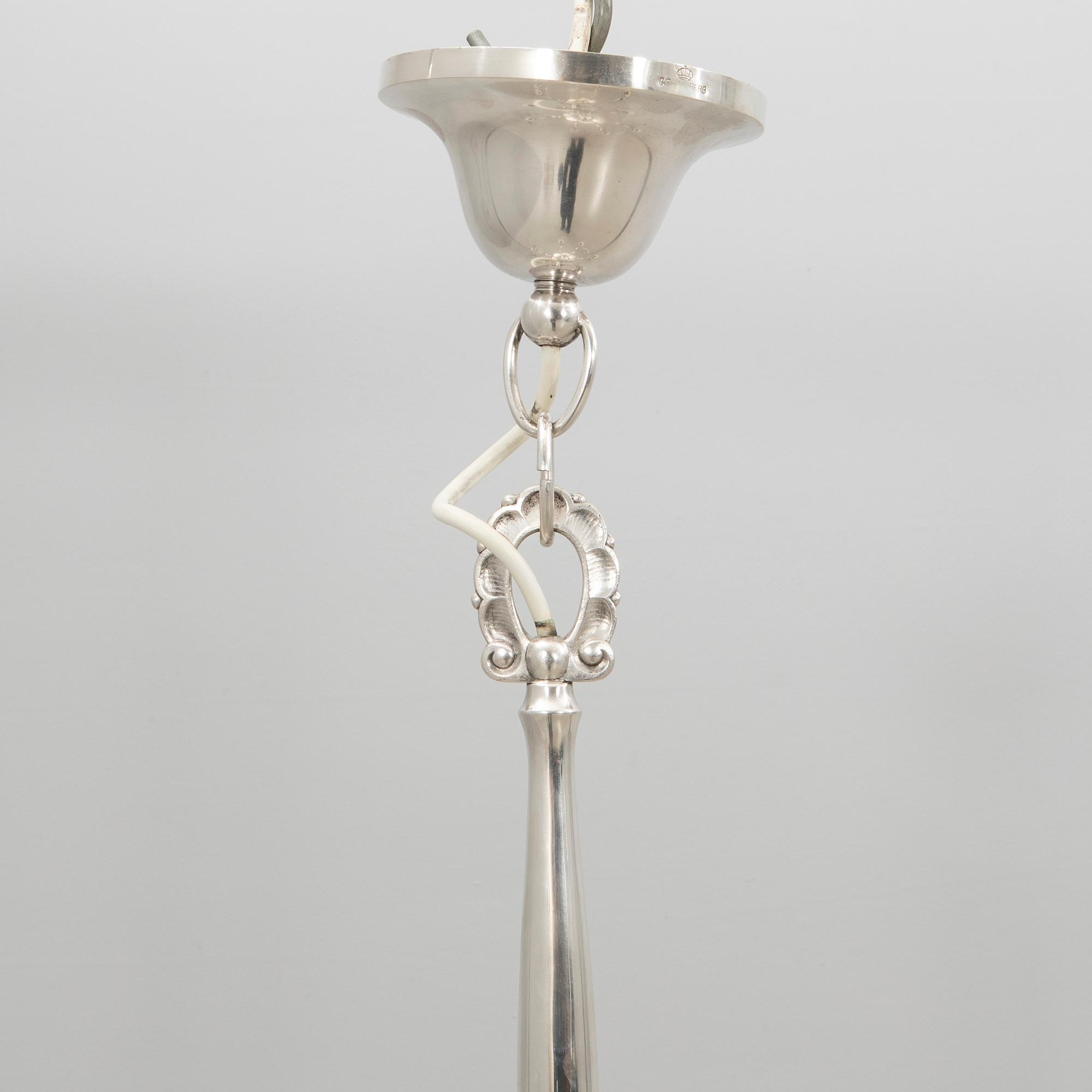 CG Hallberg ceiling lamp, silver plate, 1920s, Swedish Grace.