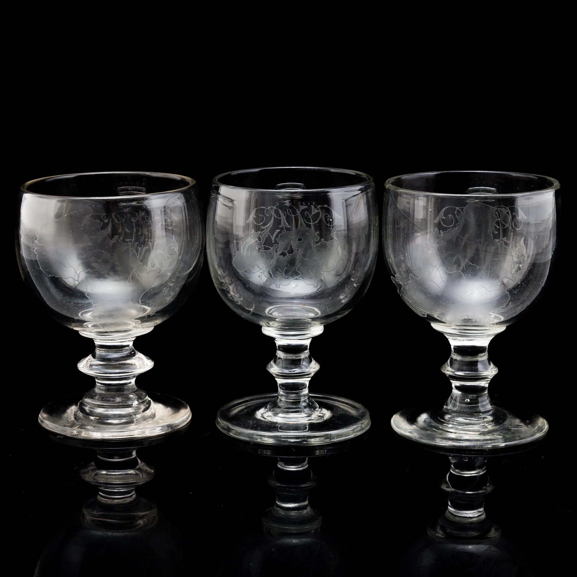 VINGLAS, sex stycken, 1800-tal.