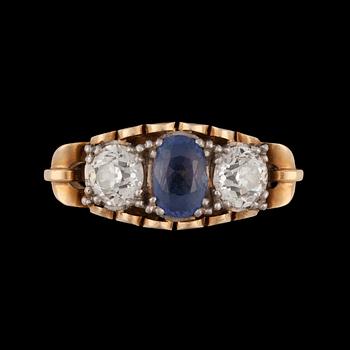 A sapphire and old-cut diamond ring.