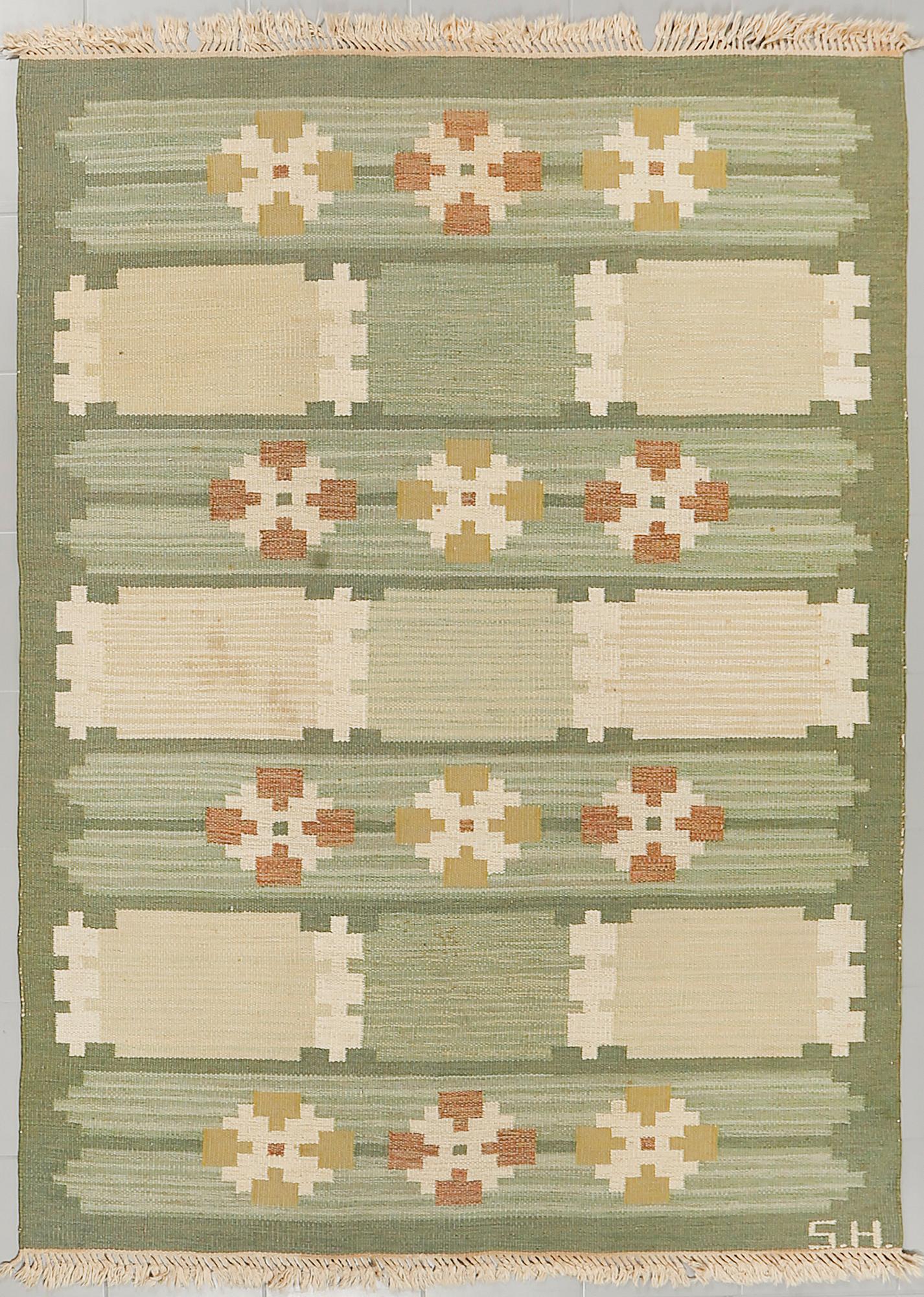 A SWEDISH FLATWEAVE, SIGNED SH, 230 x 165 cm.