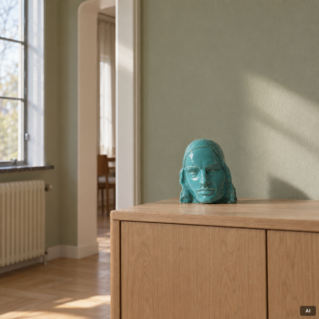 Monogramsignerad, porträttmask, stengods, 1910-30-tal.