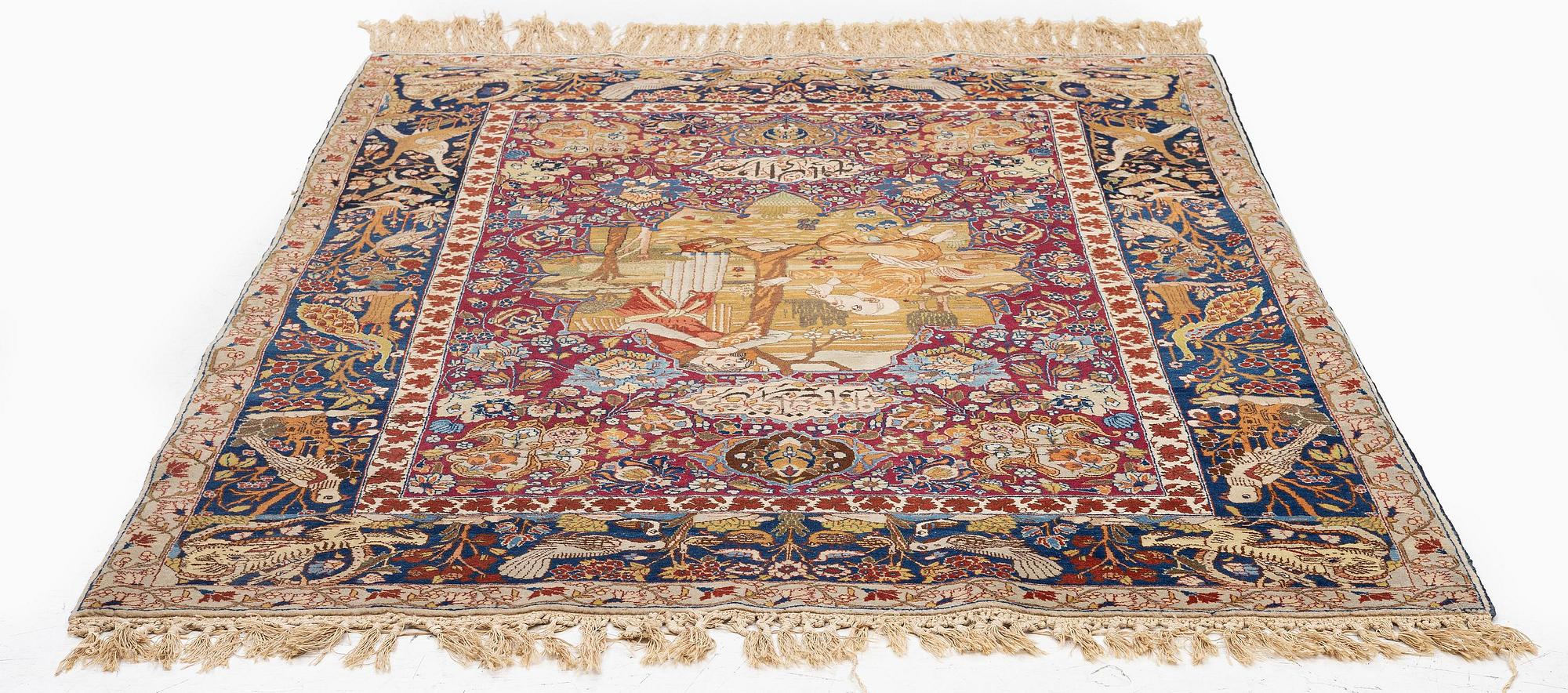 A semi-antique pictoral Tabriz rug, Northwest Persia, c. 200 x 136 cm.