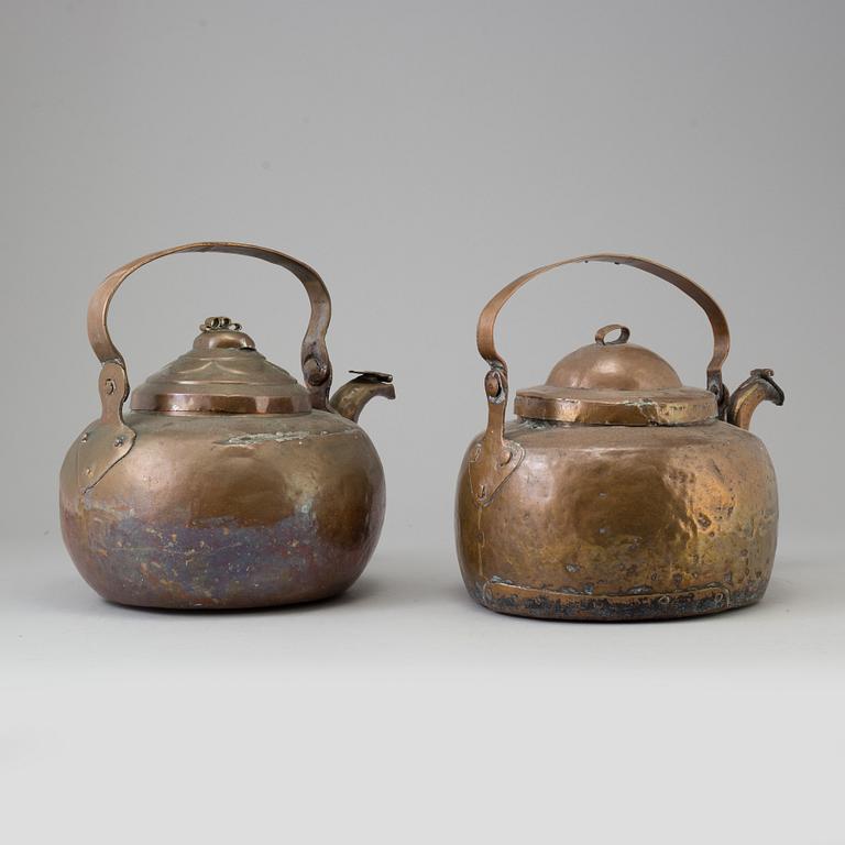 TWO COPPER COFFEE POTS, 18th-/19th century.