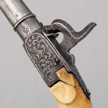 A mid 19th century Belgian rifled percussion pistols with ivory butts in a case.