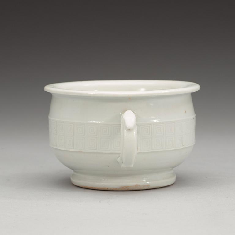 A blanc de chine censer, Qing dynasty (1644-1912), with a Hall-mark to base.