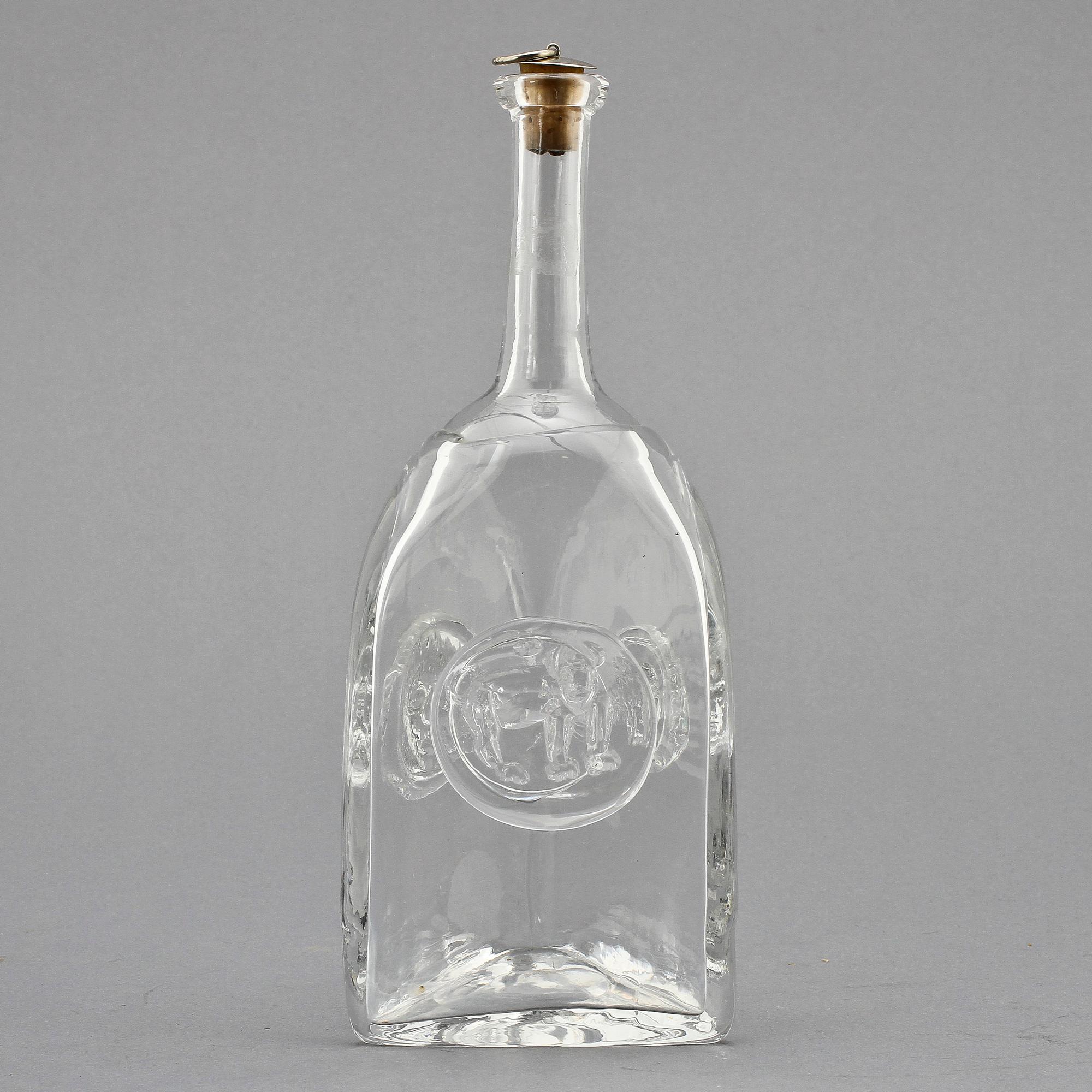 BRÄNNVINSFLASKA, glas, Erik Höglund, Boda, sign, 1900-talets andra hälft.