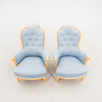 Carl Malmsten, a pair of Vår fru birch armchairs OH Sjögren alter part of the 20th century.