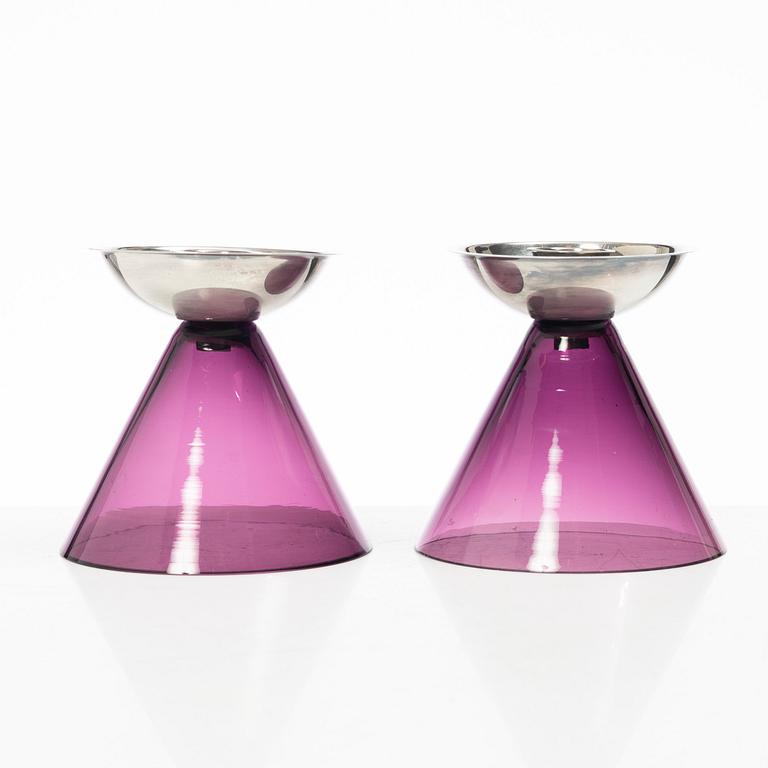 Eino Räsänen, ljusstakar, ett par, silver och glas, Kuopio, Finland 1966.