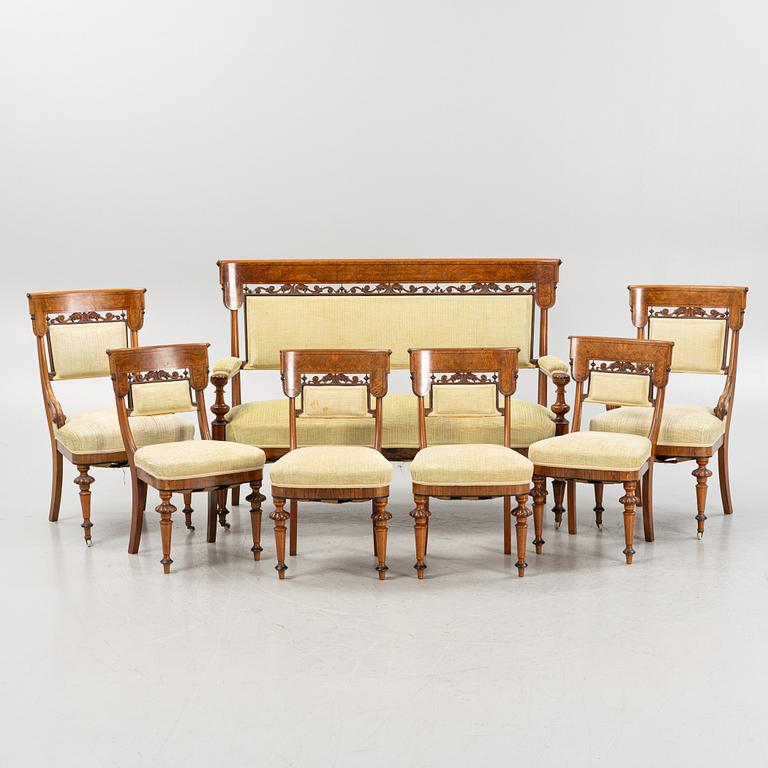 A sofa, two armchairs and four chairs, mahognay, Baltic area, second part of the 19th Century.