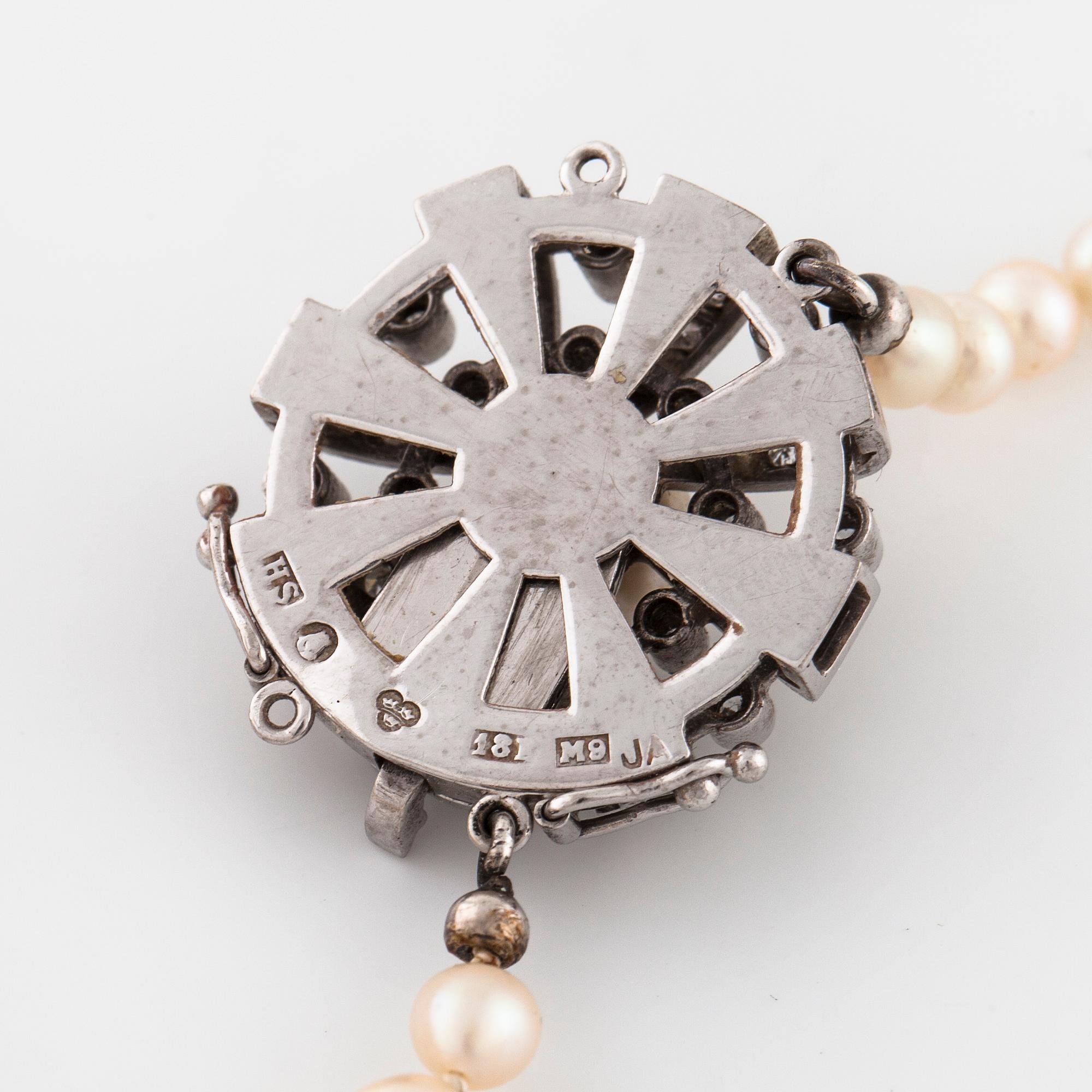 A cultured pearl necklace by Hugo Strömdahl, Stockholm, 1962.