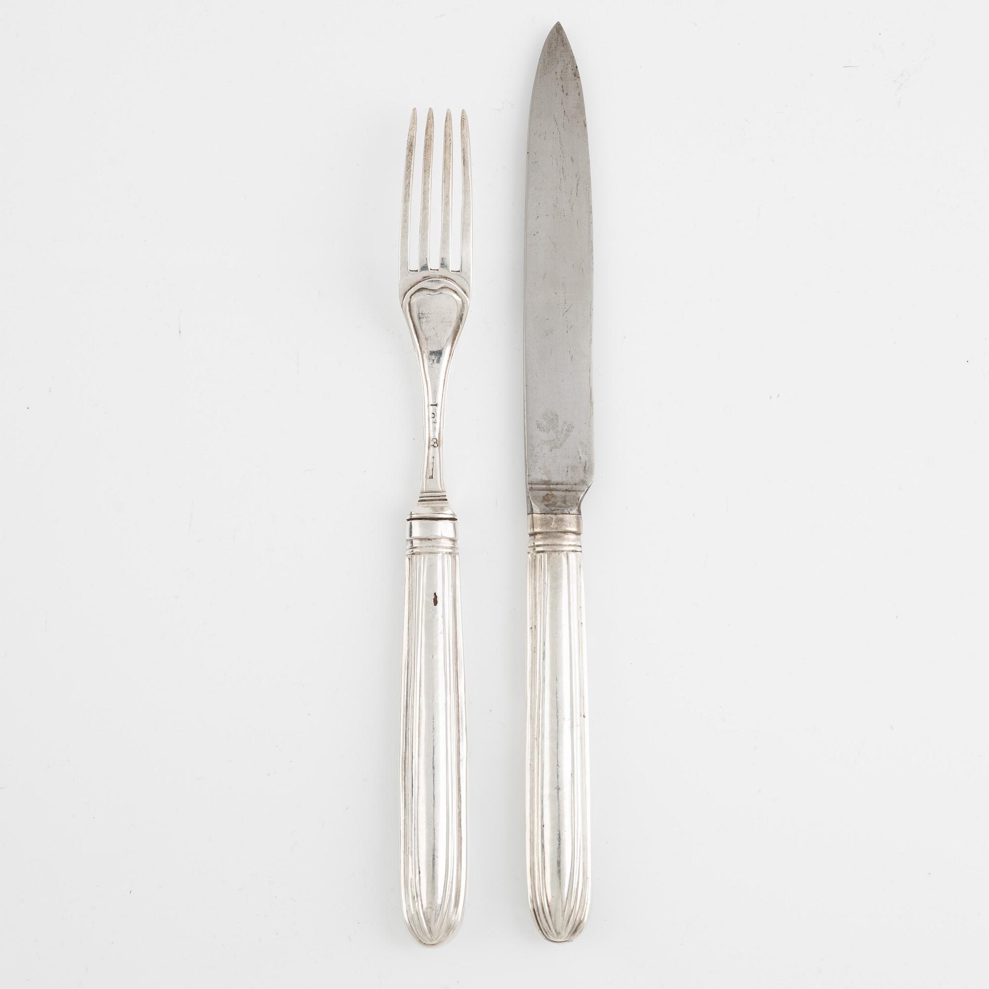 Dessert cutlery, 31 pieces, silver, Carl Gideon Renander, Stockholm, 18th century and C.F. Björnstedt, 19th century.
