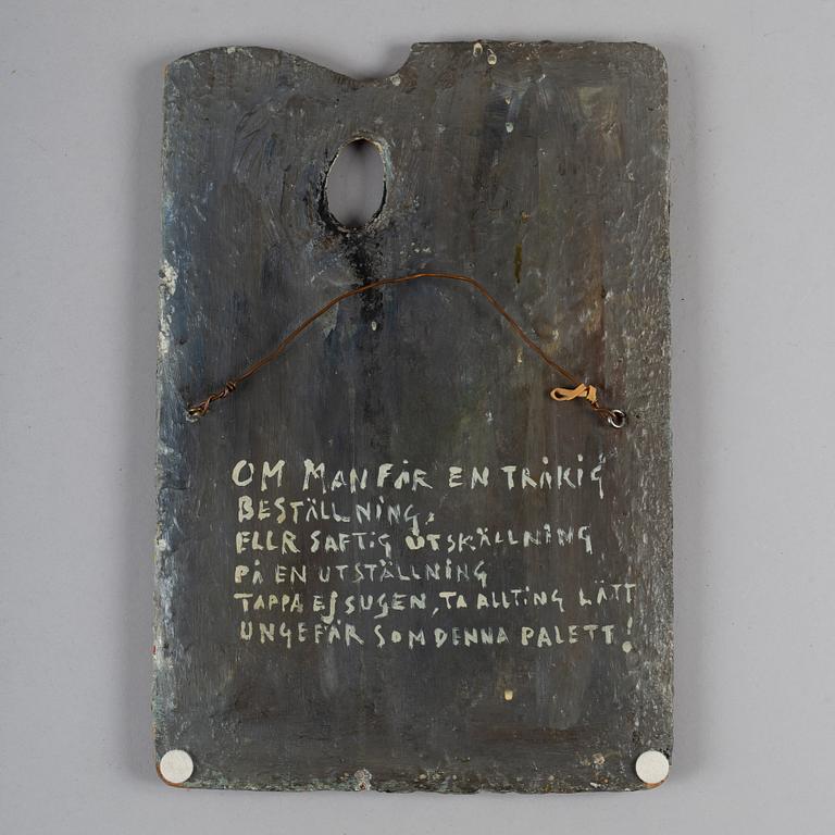 Mosse Stoopendaal, olja och gips på träpalett, signerad och daterad 1945.