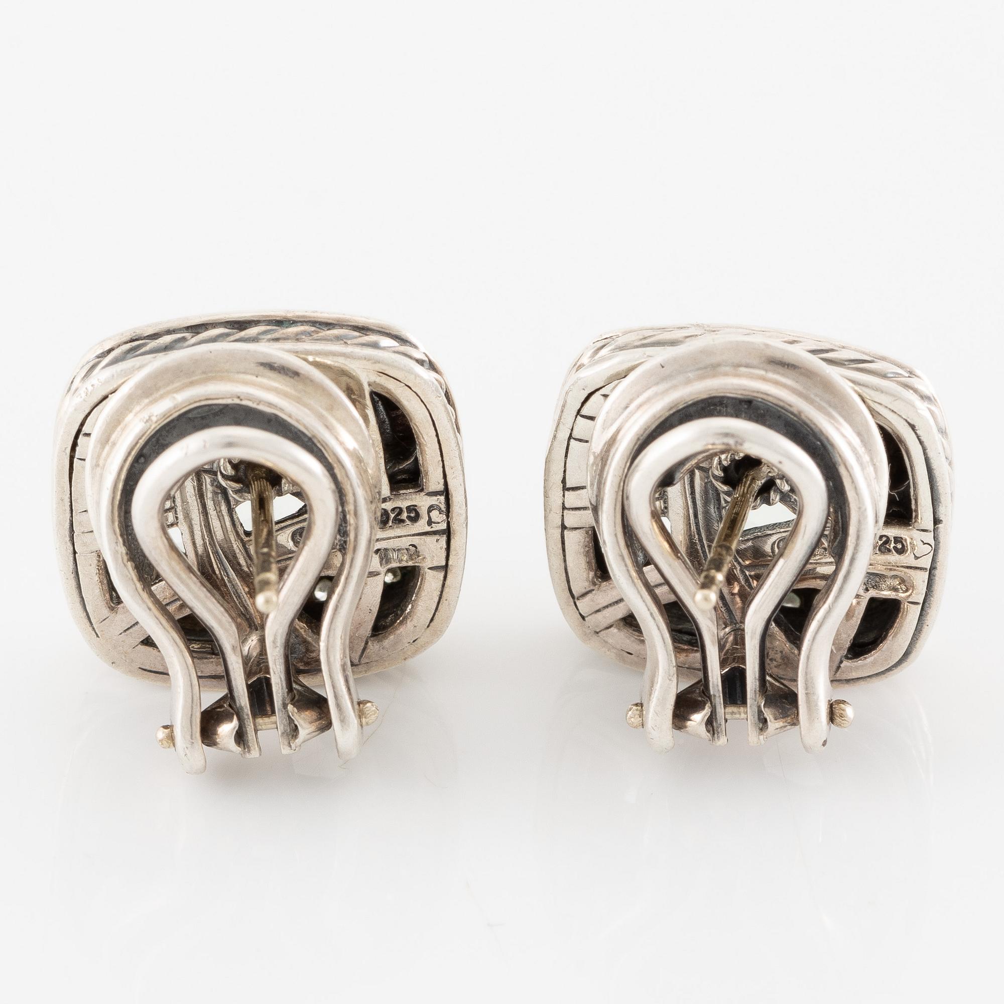 Earrings, silver with checkerboard-cut green quartz and brilliant-cut diamonds. David Yurman.