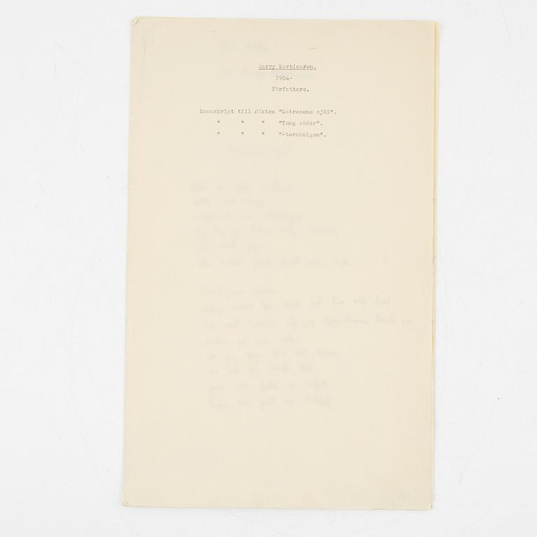 Tre diktmanuskript av Harry Martinson.