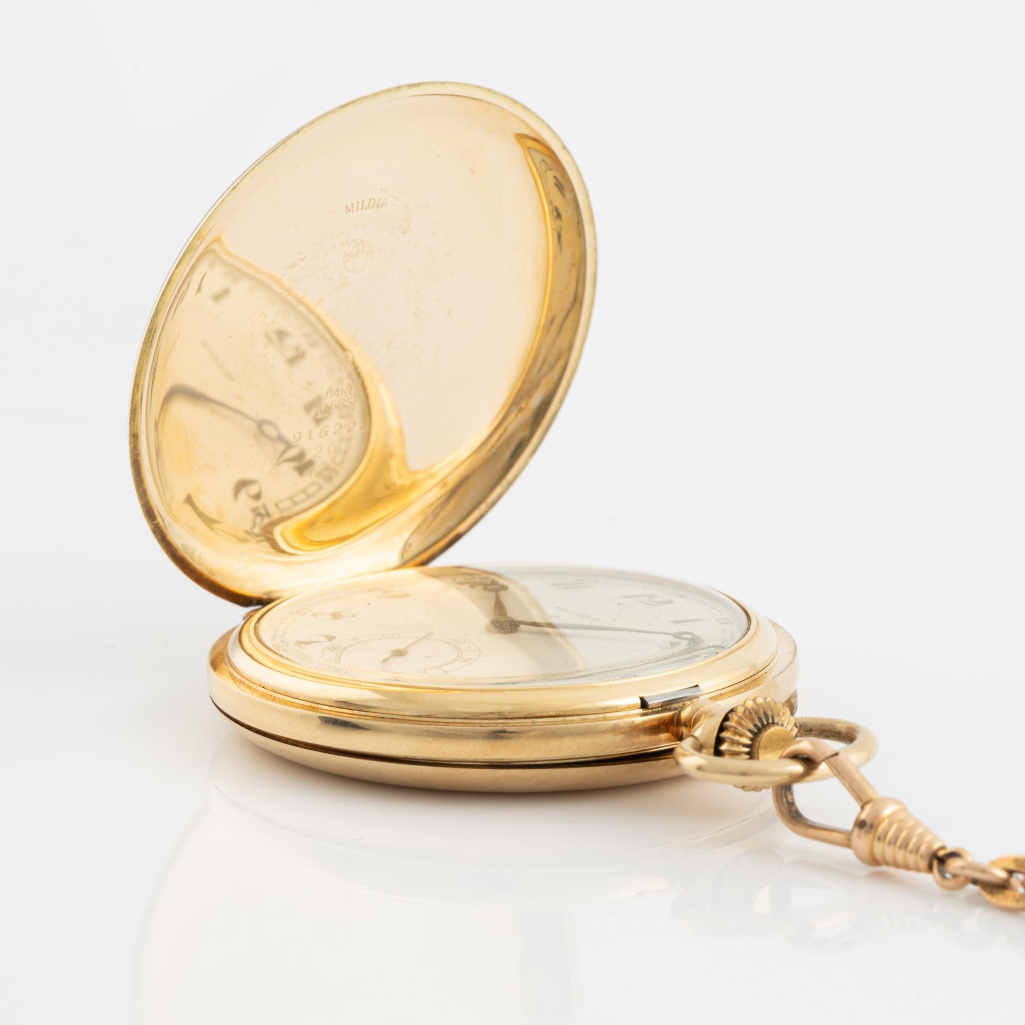 Mildia, 14K gold, pocket watch, 50,5 mm.