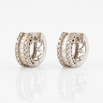 Earrings, a pair, 18K white gold set with baguette and brilliant-cut diamonds.