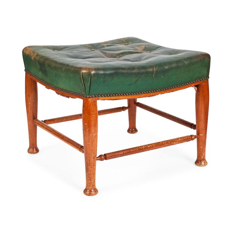 A Josef Frank green leather and mahogany stool, Svenskt Tenn.